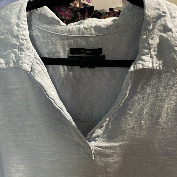 🛍️Clearance Tahari Blue Relaxed Linen Blouse /Tunic - Picture 3 of 4